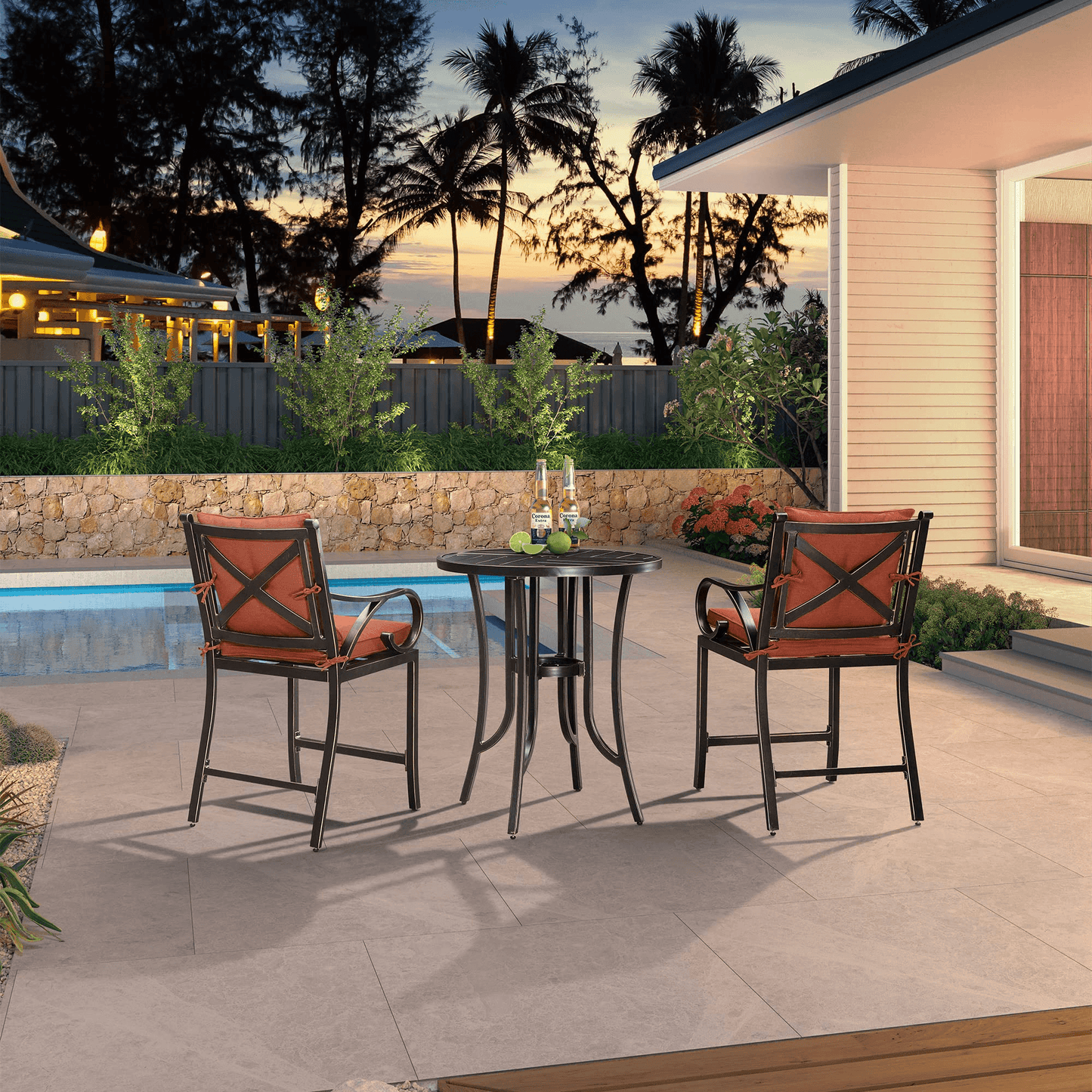 PURPLE LEAF Outdoor Bar Stools Set Modern Cast Aluminum Patio Chairs