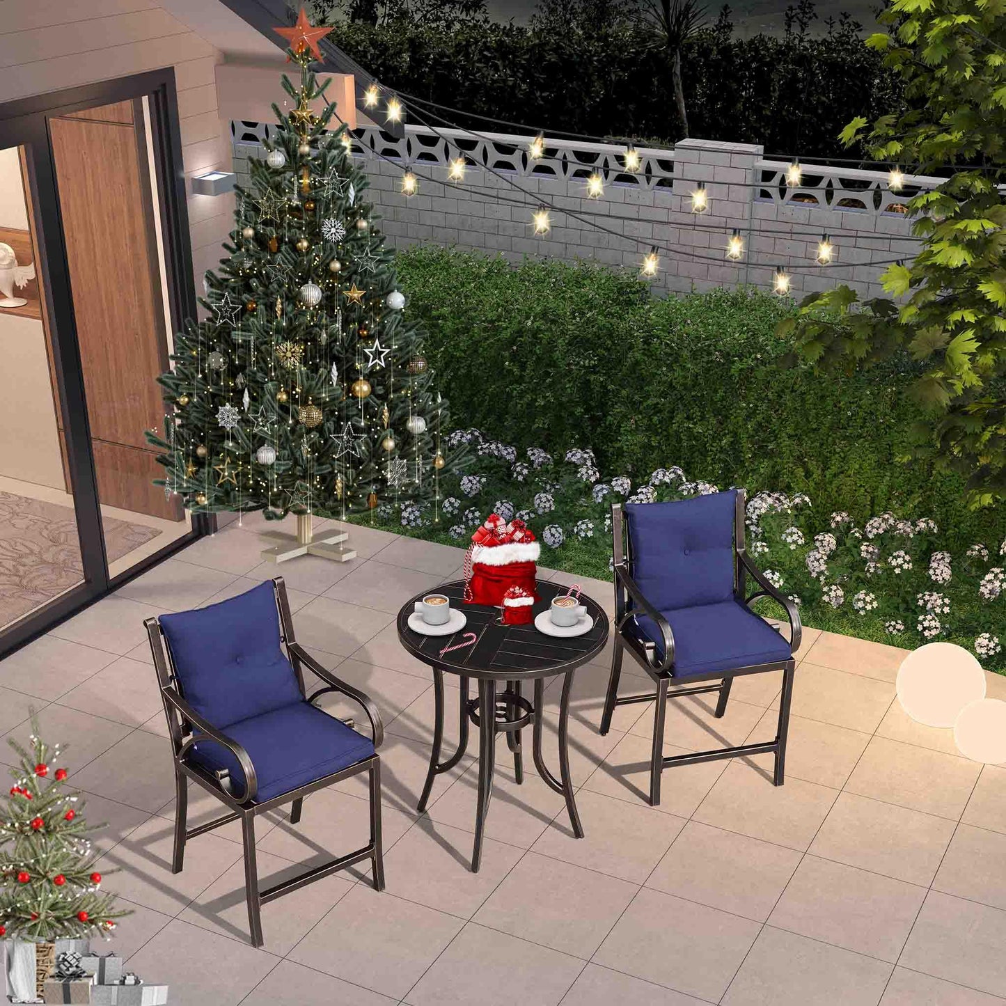 PURPLE LEAF Outdoor Bar Stools Set Modern Cast Aluminum Patio Chairs