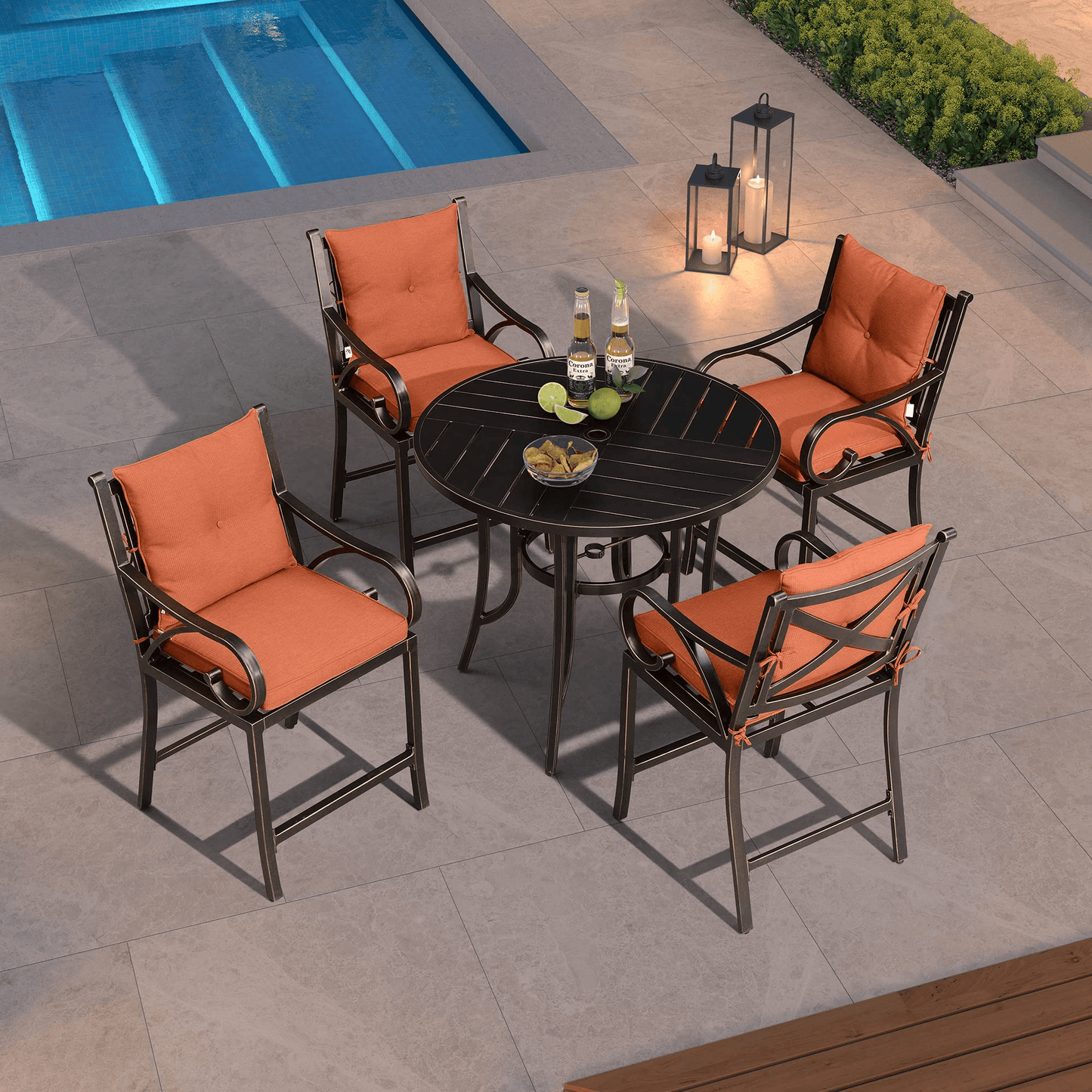 PURPLE LEAF Outdoor Bar Stools Set Modern Cast Aluminum Patio Chairs