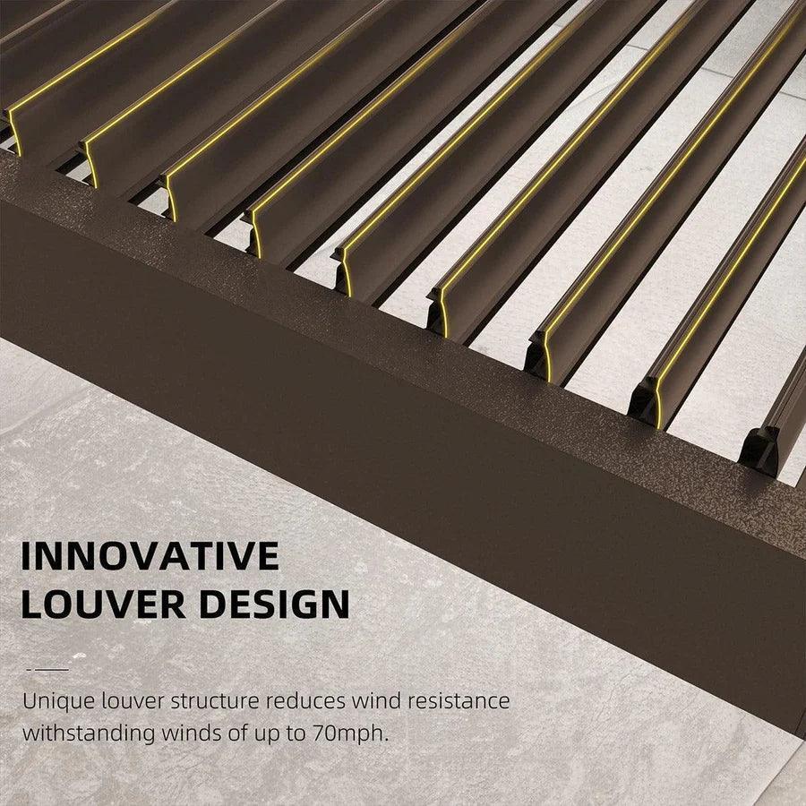 PURPLE LEAF Louvered Pergola Bronze Outdoor Aluminum Pergola with Strip Lights Adjustable Gazebo for Patio Deck Garden