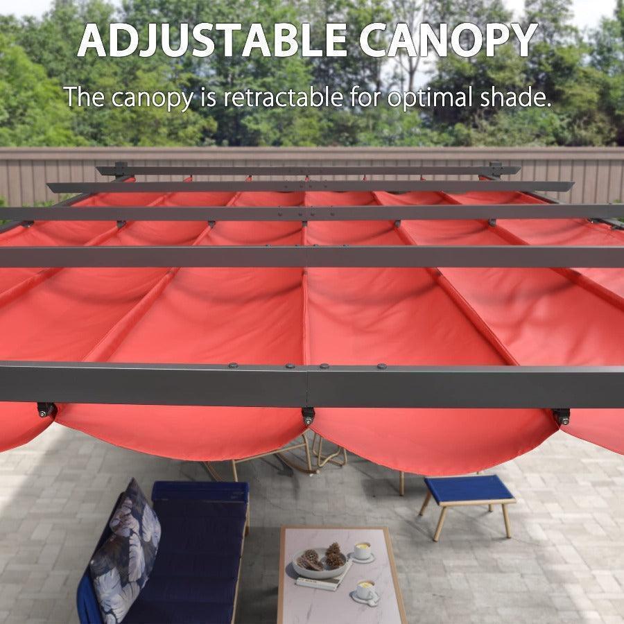 PURPLE LEAF Outdoor Pergola with Retractable Canopy Aluminum Shelter for Beach Porch Garden  Shade Pavilion Pergola  with Lights
