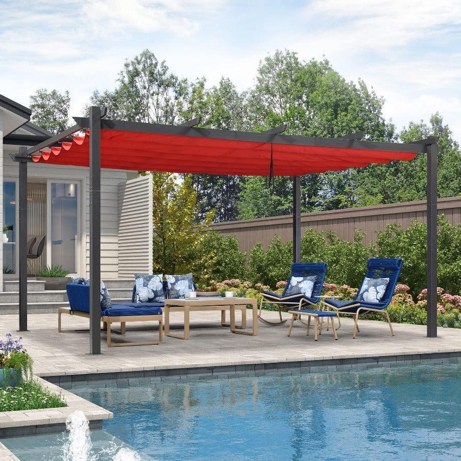 PURPLE LEAF Outdoor Pergola with Retractable Canopy Aluminum Shelter for Beach Porch Garden  Shade Pavilion Pergola  with Lights