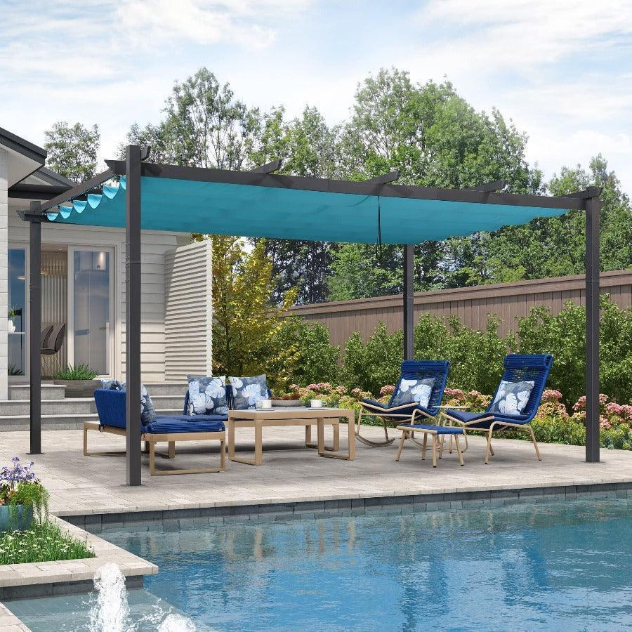 PURPLE LEAF Outdoor Pergola with Retractable Canopy Aluminum Shelter for Beach Porch Garden  Shade Pavilion Pergola  with Lights