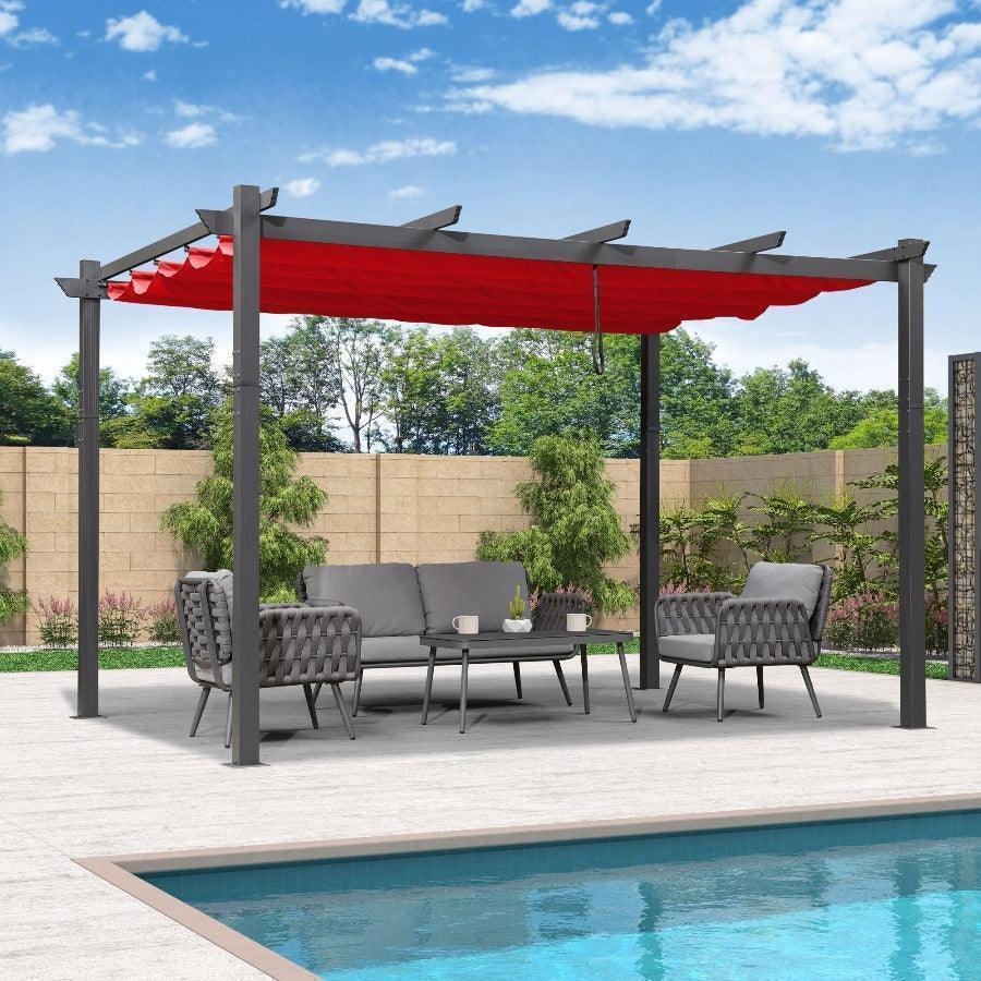 PURPLE LEAF Outdoor Pergola with Retractable Canopy Aluminum Shelter for Beach Porch Garden  Shade Pavilion Pergola  with Lights