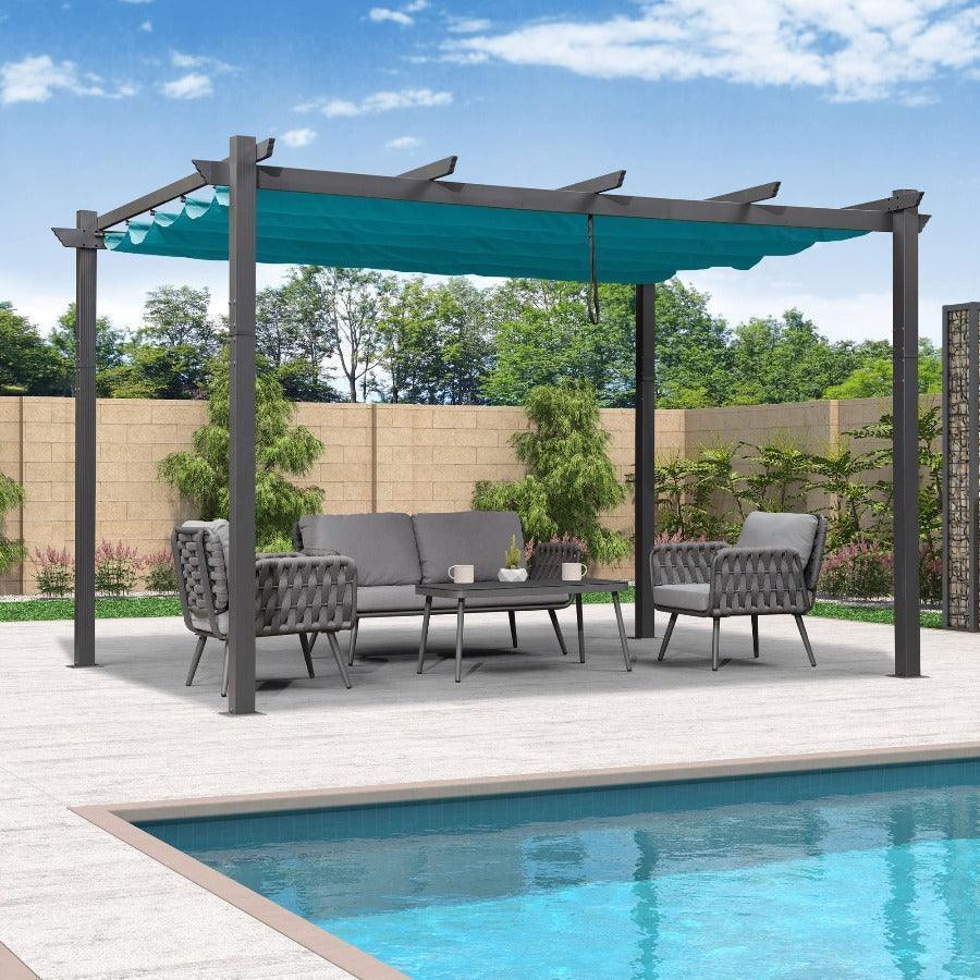 PURPLE LEAF Outdoor Pergola with Retractable Canopy Aluminum Shelter for Beach Porch Garden  Shade Pavilion Pergola  with Lights