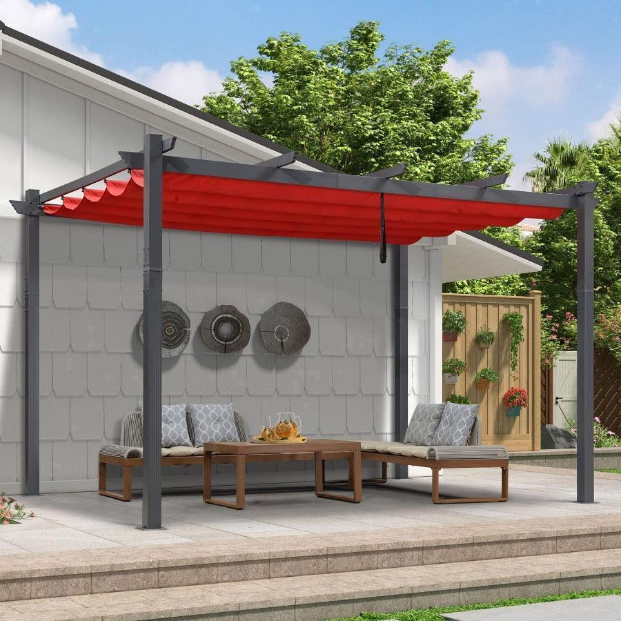 PURPLE LEAF Outdoor Pergola with Retractable Canopy Aluminum Shelter for Beach Porch Garden  Shade Pavilion Pergola  with Lights