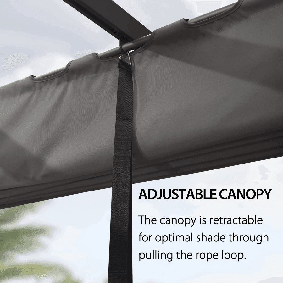 PURPLE LEAF Outdoor Pergola with Retractable Canopy Aluminum Shelter for Beach Porch Garden  Shade Pavilion Pergola  with Lights