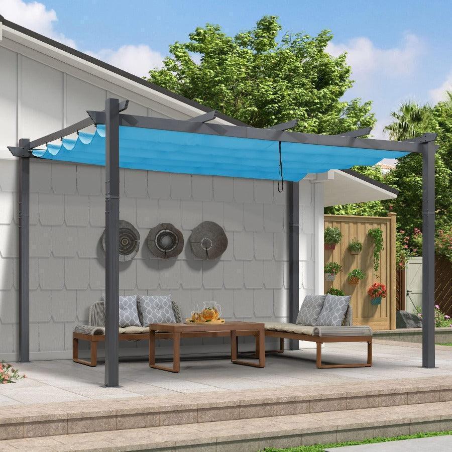 PURPLE LEAF Outdoor Pergola with Retractable Canopy Aluminum Shelter for Beach Porch Garden  Shade Pavilion Pergola  with Lights