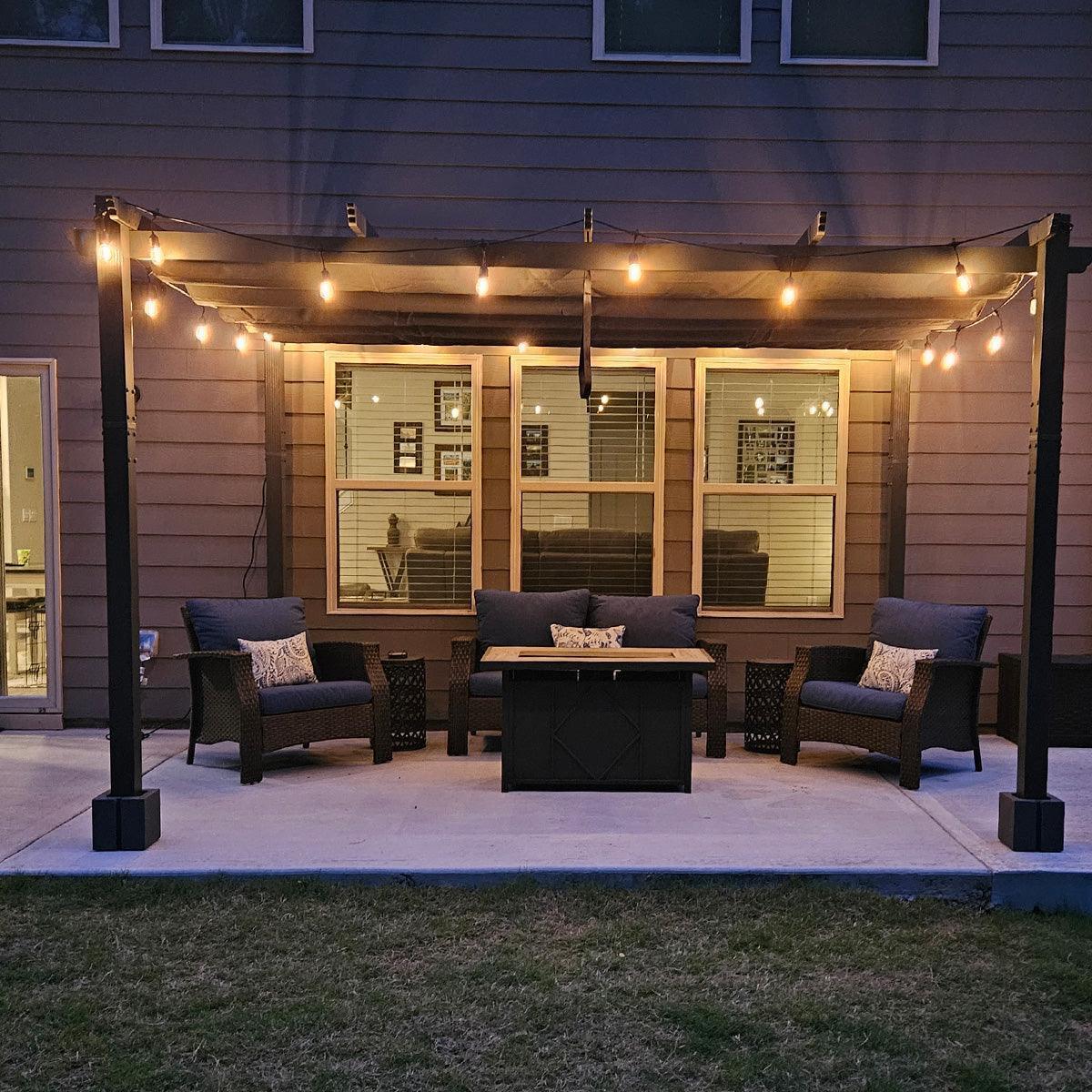 PURPLE LEAF Outdoor Pergola with Retractable Canopy Aluminum Shelter for Beach Porch Garden  Shade Pavilion Pergola  with Lights