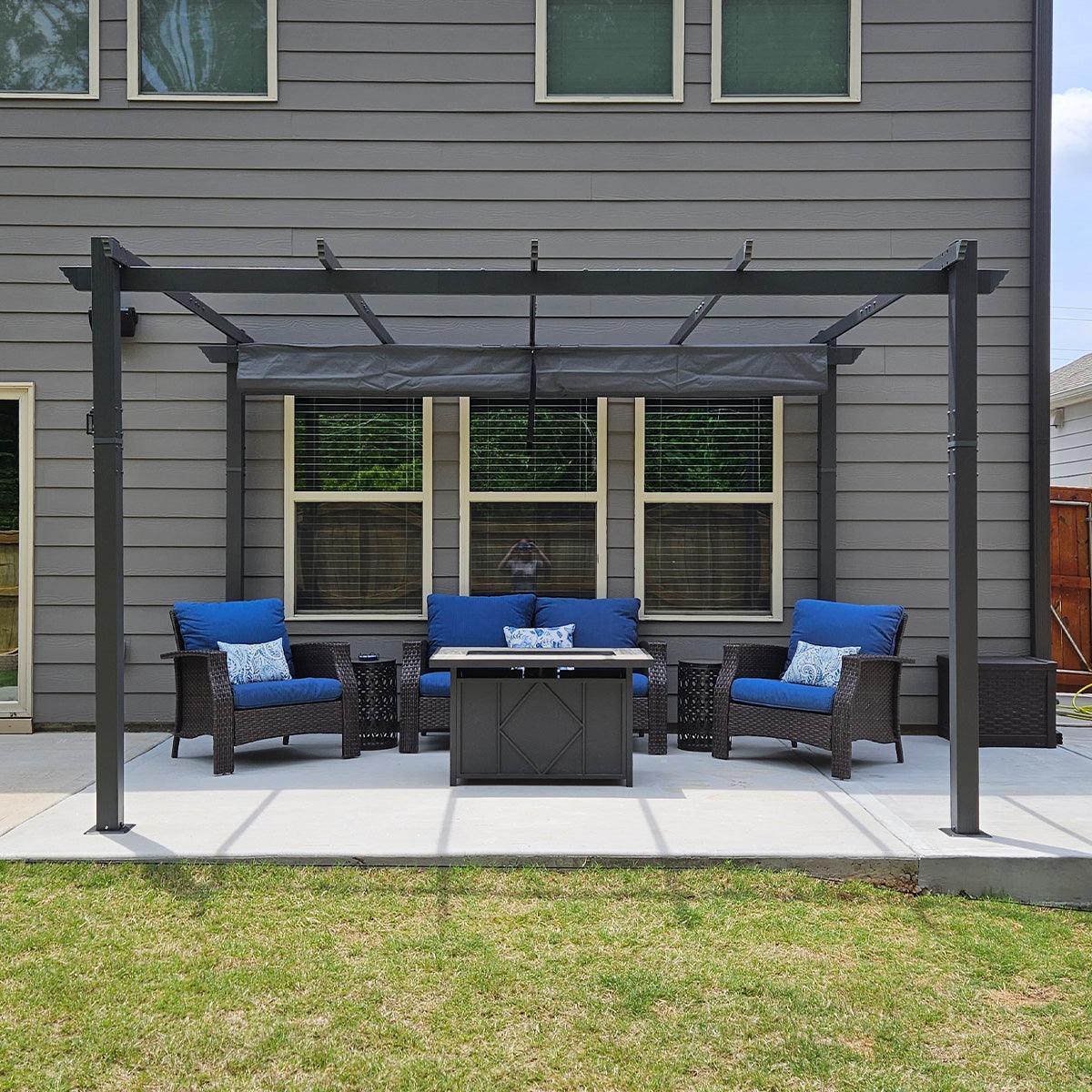 PURPLE LEAF Outdoor Pergola with Retractable Canopy Aluminum Shelter for Beach Porch Garden  Shade Pavilion Pergola  with Lights