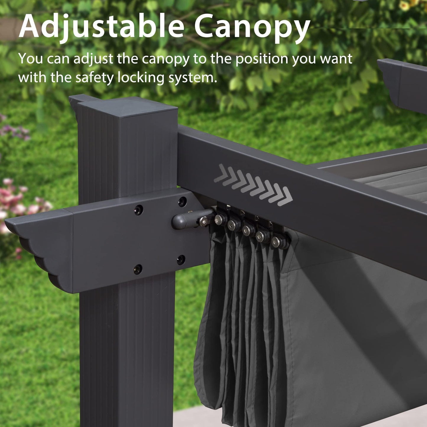 PURPLE LEAF Outdoor Pergola with Retractable Canopy Aluminum Shelter for Beach Porch Garden  Shade Pavilion Pergola  with Lights