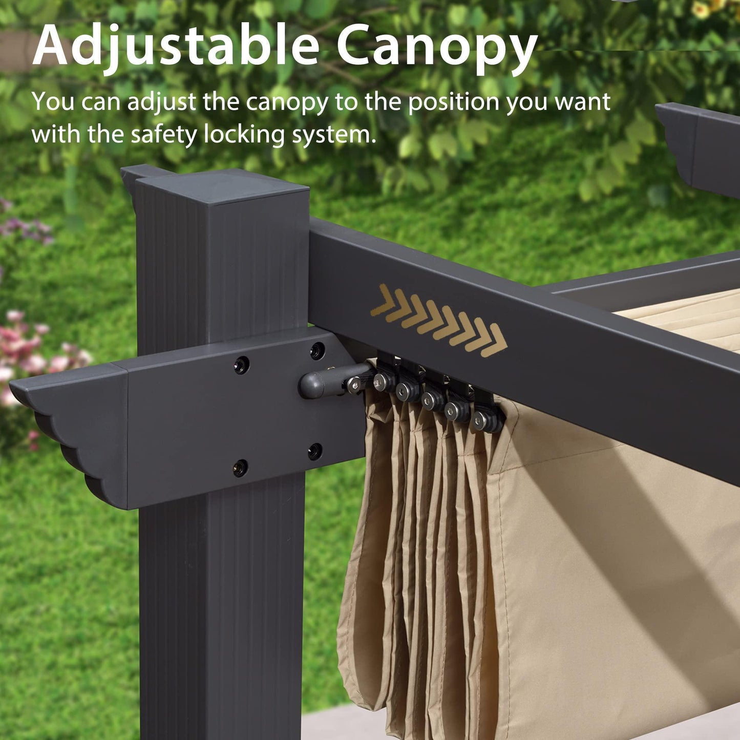 PURPLE LEAF Outdoor Pergola with Retractable Canopy Aluminum Shelter for Beach Porch Garden  Shade Pavilion Pergola  with Lights