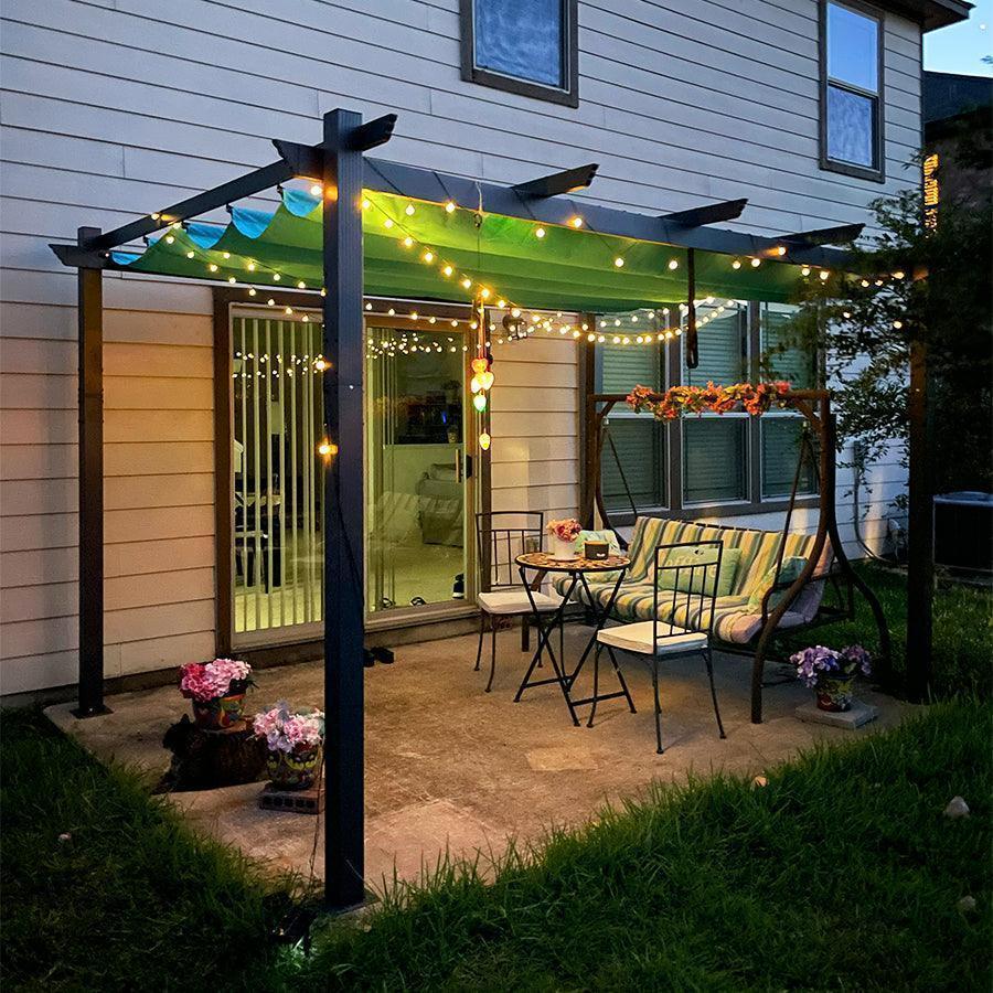 PURPLE LEAF Outdoor Pergola with Retractable Canopy Aluminum Shelter for Beach Porch Garden  Shade Pavilion Pergola  with Lights