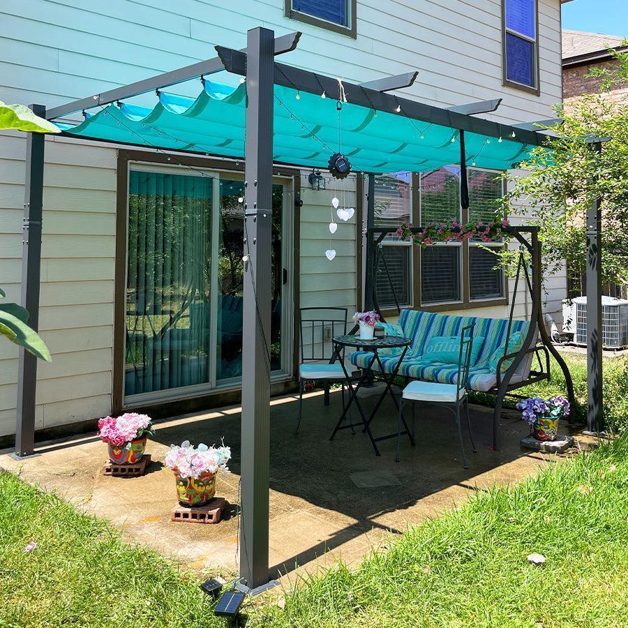 PURPLE LEAF Outdoor Pergola with Retractable Canopy Aluminum Shelter for Beach Porch Garden  Shade Pavilion Pergola  with Lights