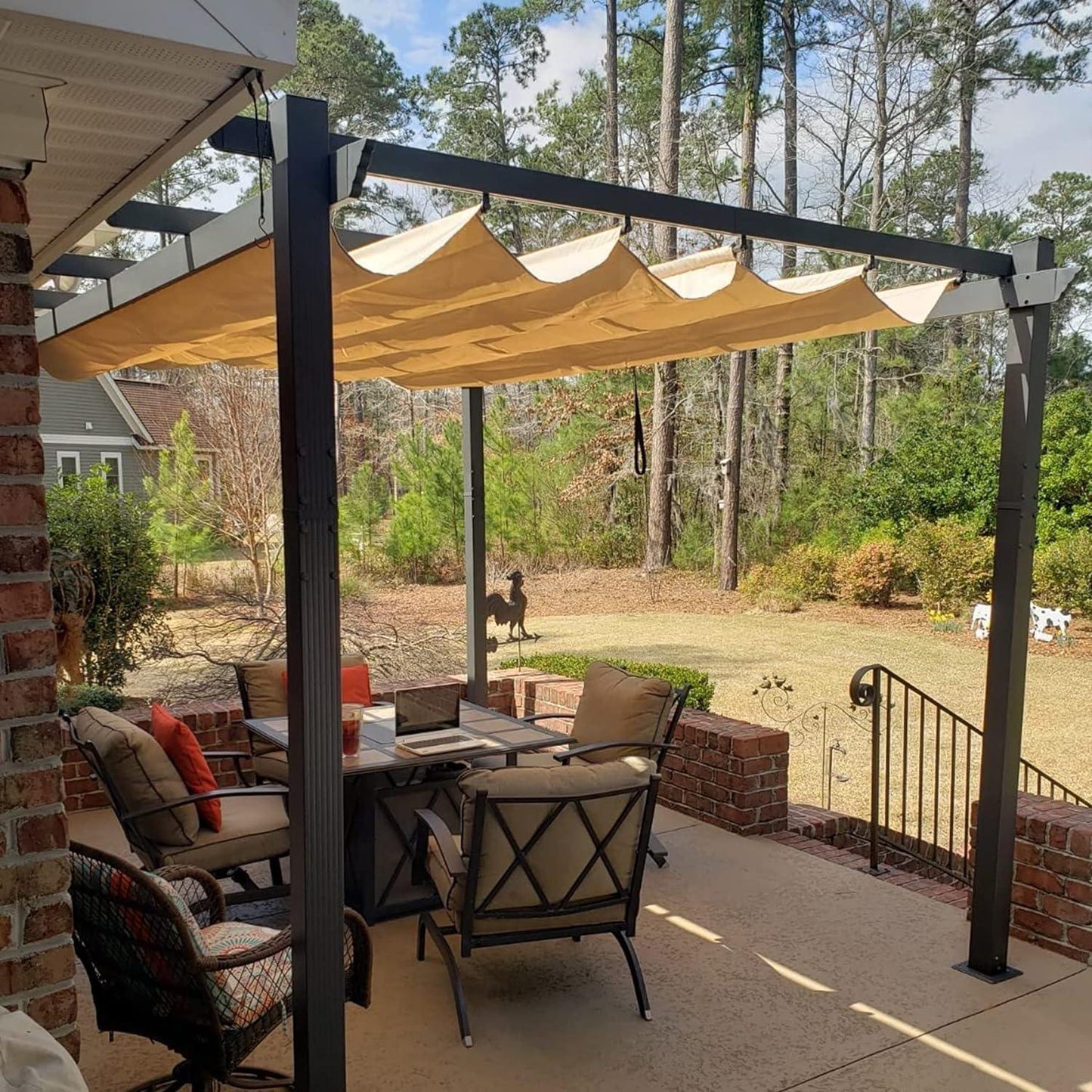 PURPLE LEAF Outdoor Pergola with Retractable Canopy Aluminum Shelter for Beach Porch Garden  Shade Pavilion Pergola  with Lights