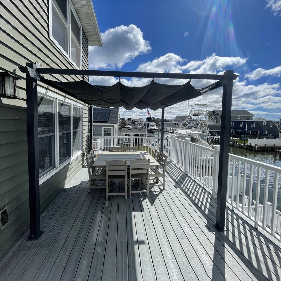 PURPLE LEAF Outdoor Pergola with Retractable Canopy Aluminum Shelter for Beach Porch Garden  Shade Pavilion Pergola  with Lights
