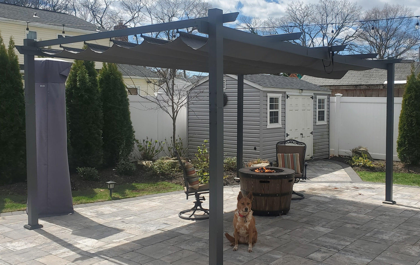 PURPLE LEAF Outdoor Pergola with Retractable Canopy Aluminum Shelter for Beach Porch Garden  Shade Pavilion Pergola  with Lights