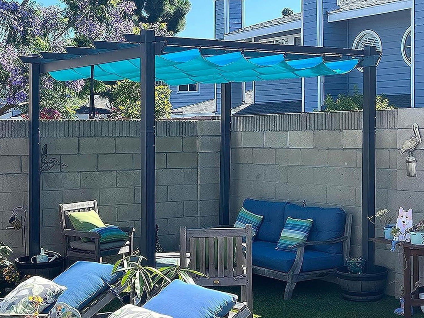 PURPLE LEAF Outdoor Pergola with Retractable Canopy Aluminum Shelter for Beach Porch Garden  Shade Pavilion Pergola  with Lights