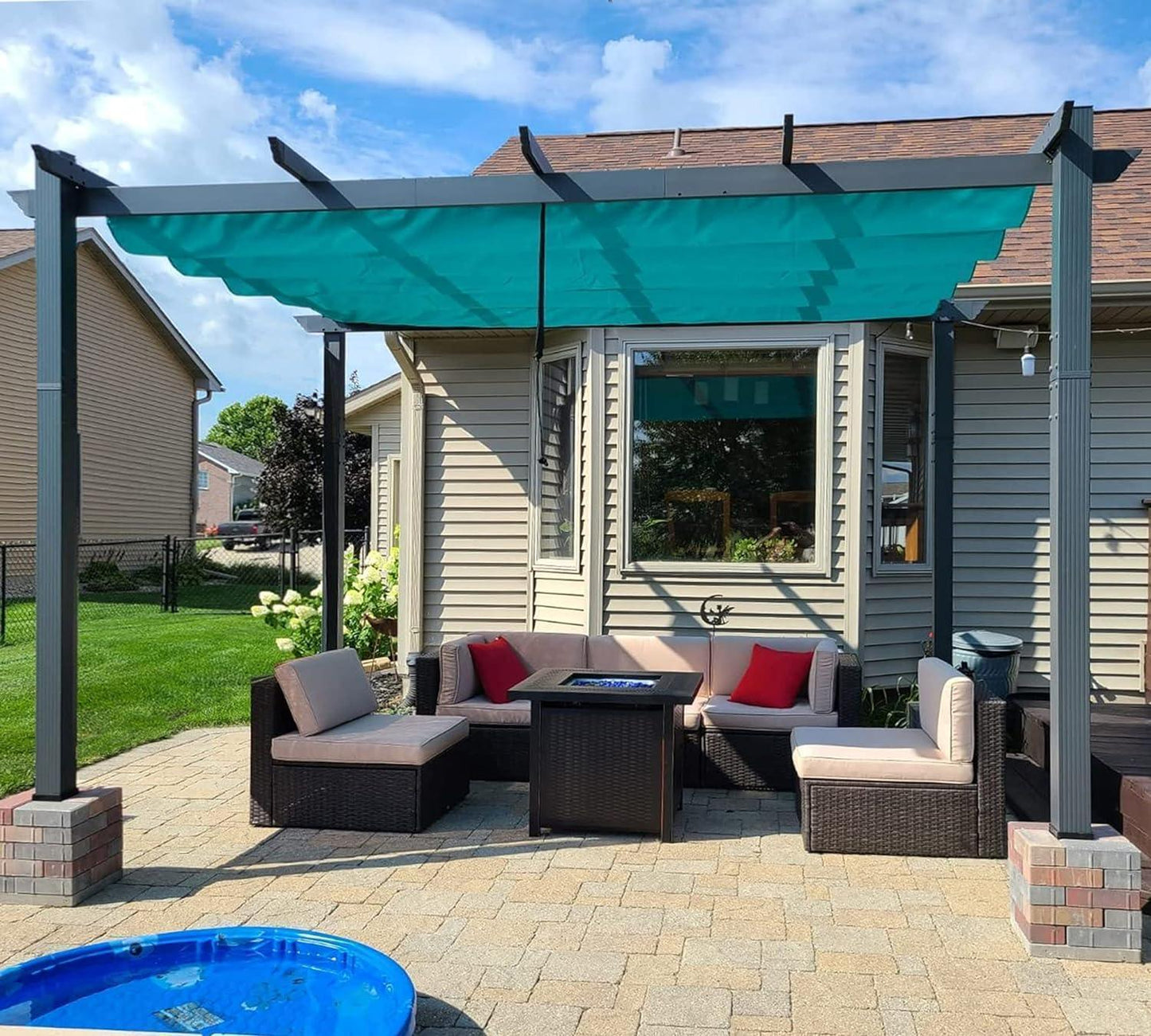 PURPLE LEAF Outdoor Pergola with Retractable Canopy Aluminum Shelter for Beach Porch Garden  Shade Pavilion Pergola  with Lights