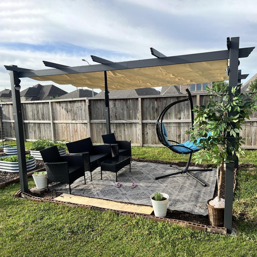 PURPLE LEAF Outdoor Pergola with Retractable Canopy Aluminum Shelter for Beach Porch Garden  Shade Pavilion Pergola  with Lights