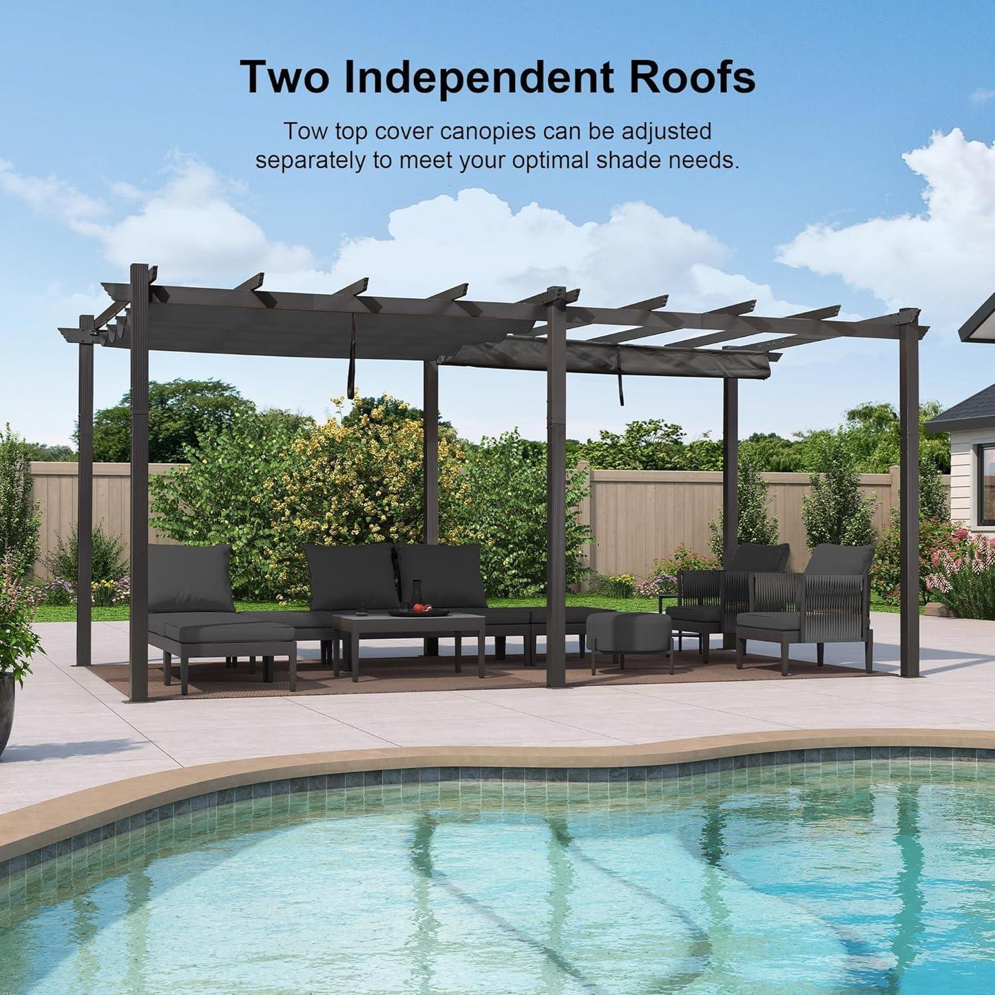 PURPLE LEAF Outdoor Pergola with Retractable Canopy Aluminum Shelter for Beach Porch Garden  Shade Pavilion Pergola  with Lights