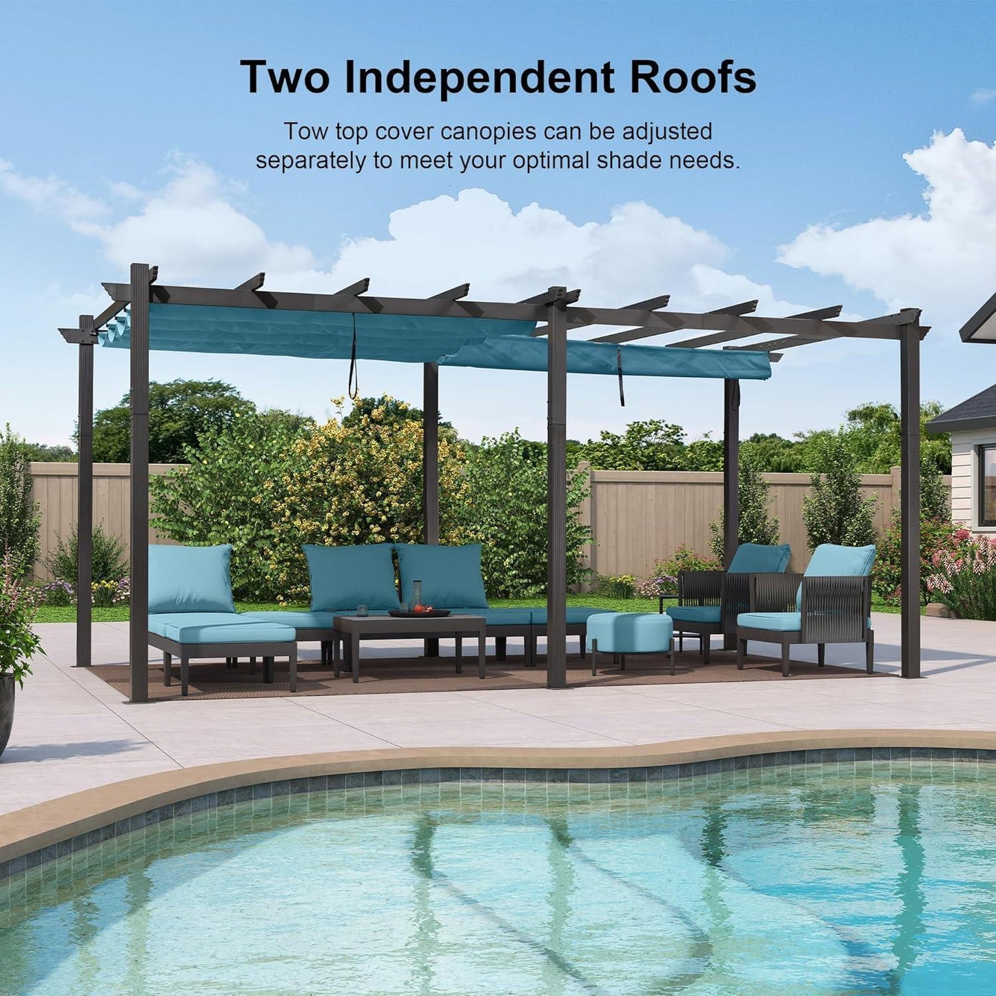PURPLE LEAF Outdoor Pergola with Retractable Canopy Aluminum Shelter for Beach Porch Garden  Shade Pavilion Pergola  with Lights