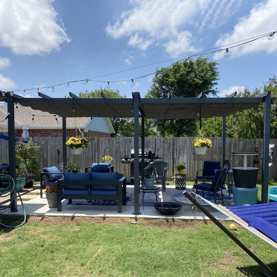 PURPLE LEAF Outdoor Pergola with Retractable Canopy Aluminum Shelter for Beach Porch Garden  Shade Pavilion Pergola  with Lights
