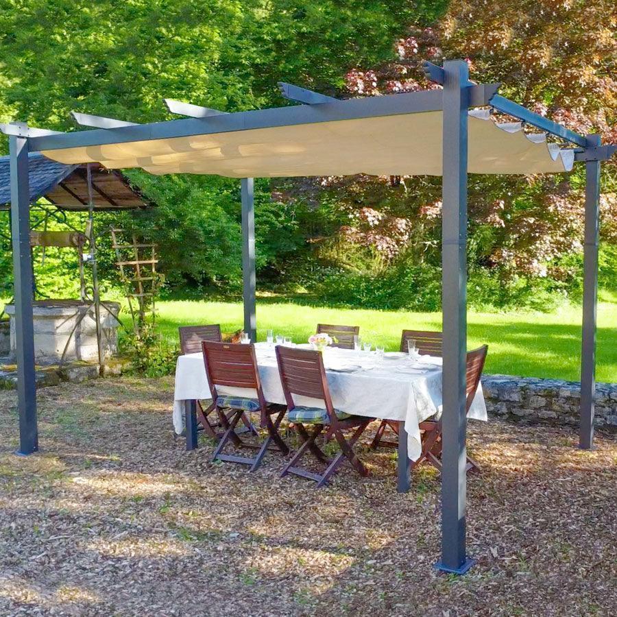 PURPLE LEAF Outdoor Pergola with Retractable Canopy Aluminum Shelter for Beach Porch Garden  Shade Pavilion Pergola  with Lights