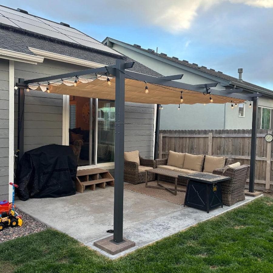 PURPLE LEAF Outdoor Pergola with Retractable Canopy Aluminum Shelter for Beach Porch Garden  Shade Pavilion Pergola  with Lights