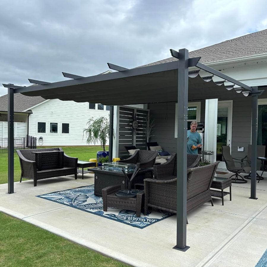 PURPLE LEAF Outdoor Pergola with Retractable Canopy Aluminum Shelter for Beach Porch Garden  Shade Pavilion Pergola  with Lights