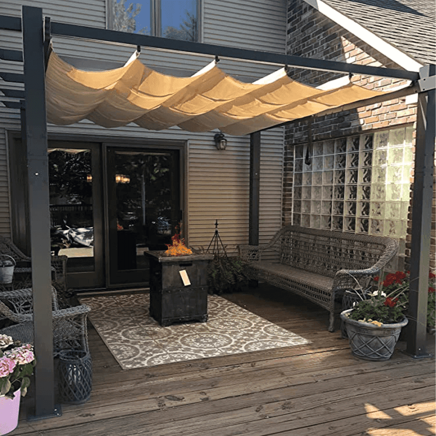 PURPLE LEAF Outdoor Pergola with Retractable Canopy Aluminum Shelter for Beach Porch Garden  Shade Pavilion Pergola  with Lights