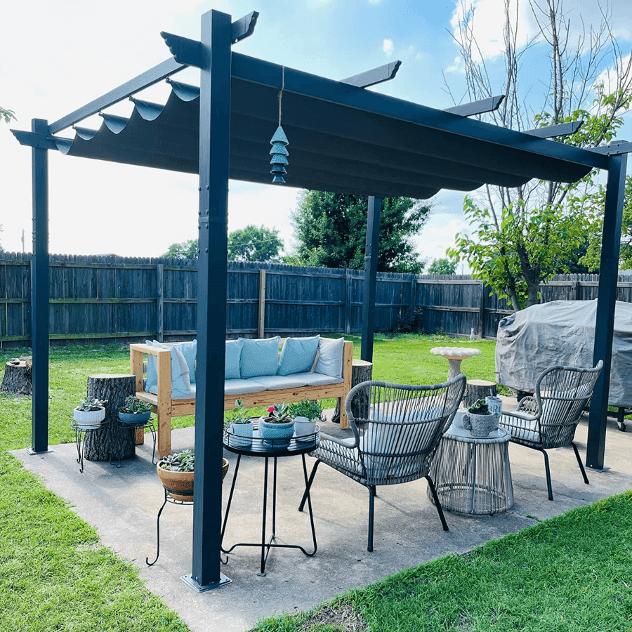 PURPLE LEAF Outdoor Pergola with Retractable Canopy Aluminum Shelter for Beach Porch Garden  Shade Pavilion Pergola  with Lights