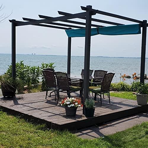 PURPLE LEAF Outdoor Pergola with Retractable Canopy Aluminum Shelter for Beach Porch Garden  Shade Pavilion Pergola  with Lights
