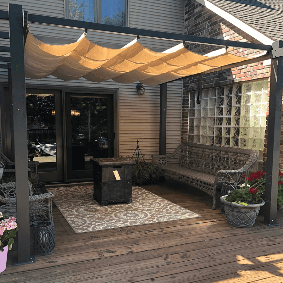 PURPLE LEAF Outdoor Pergola with Retractable Canopy Aluminum Shelter for Beach Porch Garden  Shade Pavilion Pergola  with Lights