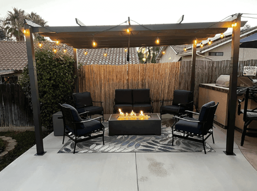PURPLE LEAF Outdoor Pergola with Retractable Canopy Aluminum Shelter for Beach Porch Garden  Shade Pavilion Pergola  with Lights