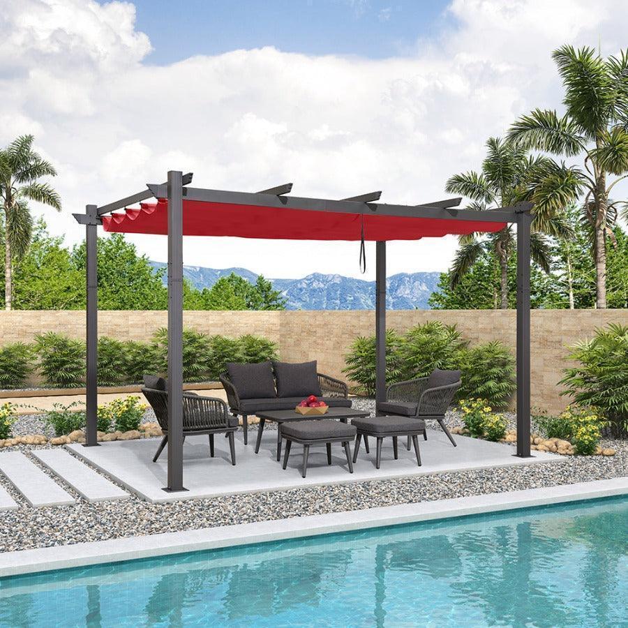 PURPLE LEAF Outdoor Pergola with Retractable Canopy Aluminum Shelter for Beach Porch Garden  Shade Pavilion Pergola  with Lights