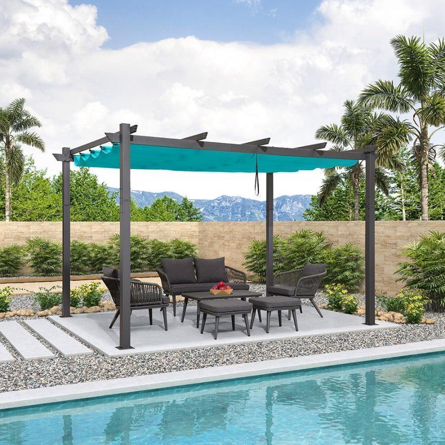PURPLE LEAF Outdoor Pergola with Retractable Canopy Aluminum Shelter for Beach Porch Garden  Shade Pavilion Pergola  with Lights