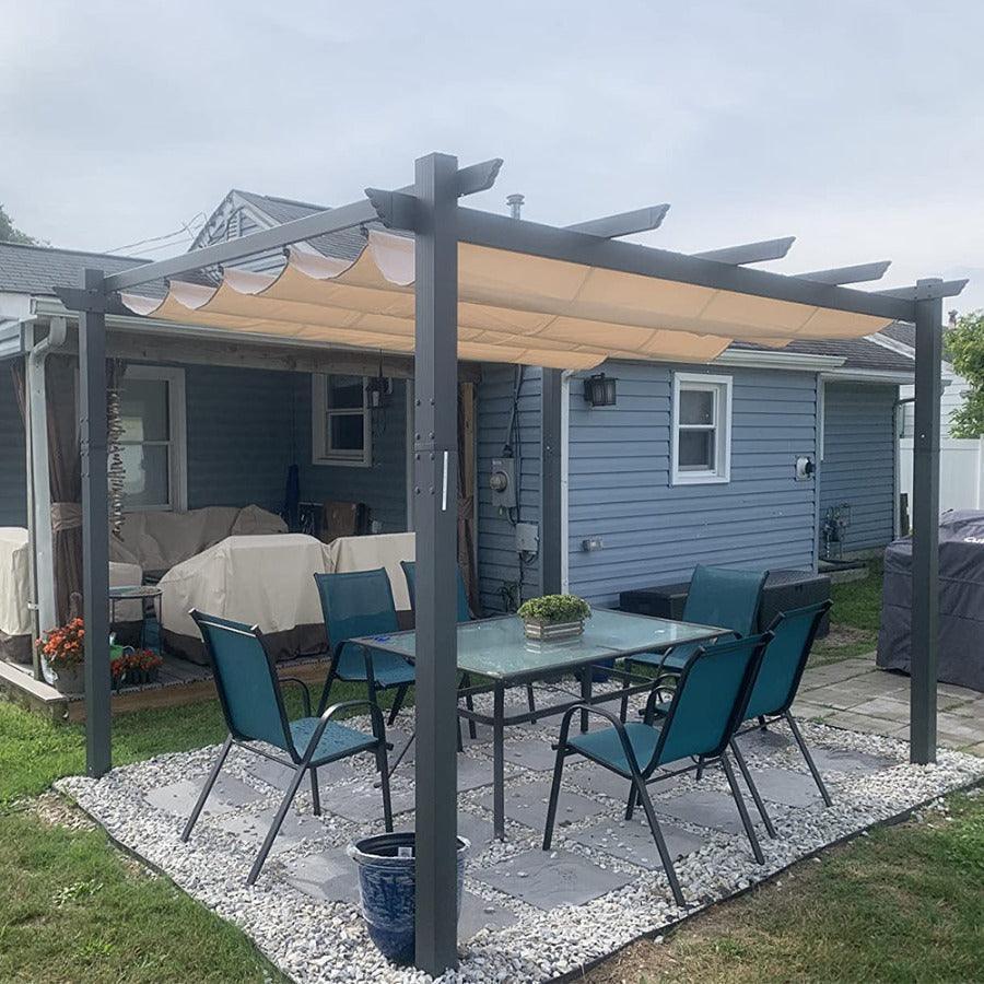 PURPLE LEAF Outdoor Pergola with Retractable Canopy Aluminum Shelter for Beach Porch Garden  Shade Pavilion Pergola  with Lights