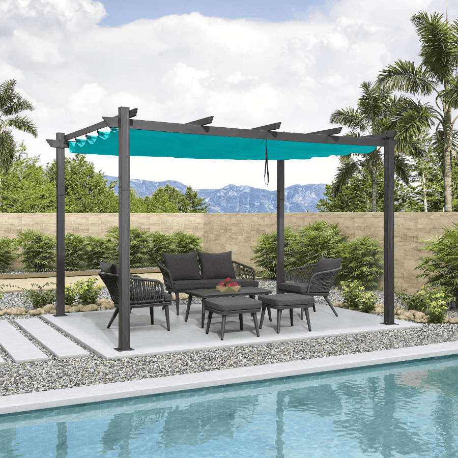 PURPLE LEAF Outdoor Pergola with Retractable Canopy Aluminum Shelter for Beach Porch Garden  Shade Pavilion Pergola  with Lights