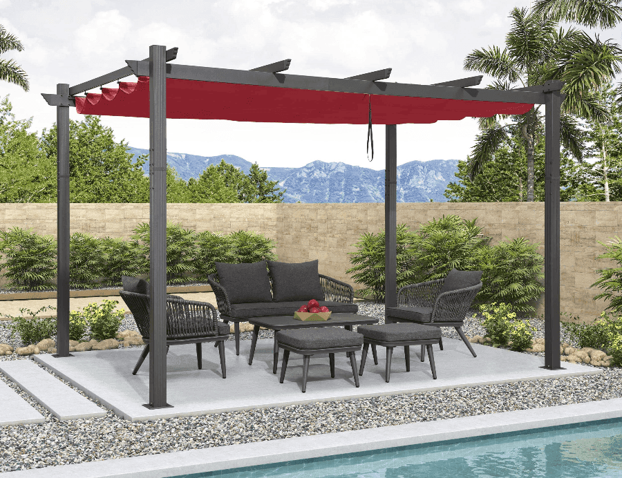 PURPLE LEAF Outdoor Pergola with Retractable Canopy Aluminum Shelter for Beach Porch Garden  Shade Pavilion Pergola  with Lights