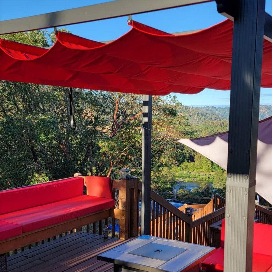 PURPLE LEAF Outdoor Pergola with Retractable Canopy Aluminum Shelter for Beach Porch Garden  Shade Pavilion Pergola  with Lights