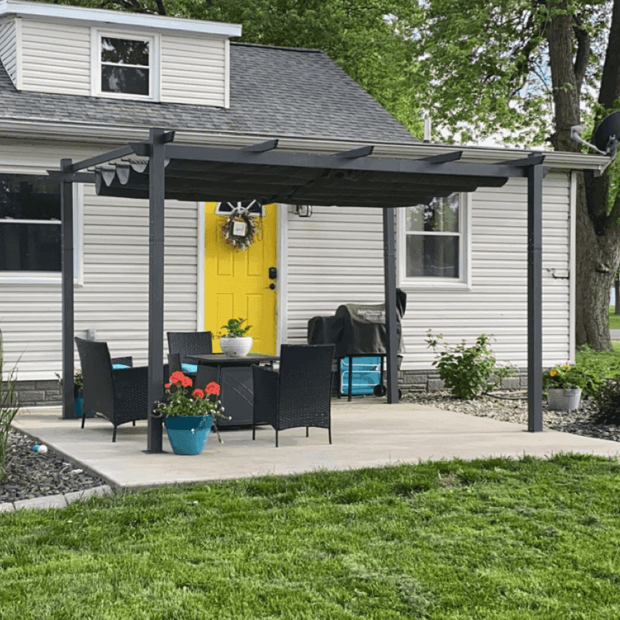 PURPLE LEAF Outdoor Pergola with Retractable Canopy Aluminum Shelter for Beach Porch Garden  Shade Pavilion Pergola  with Lights