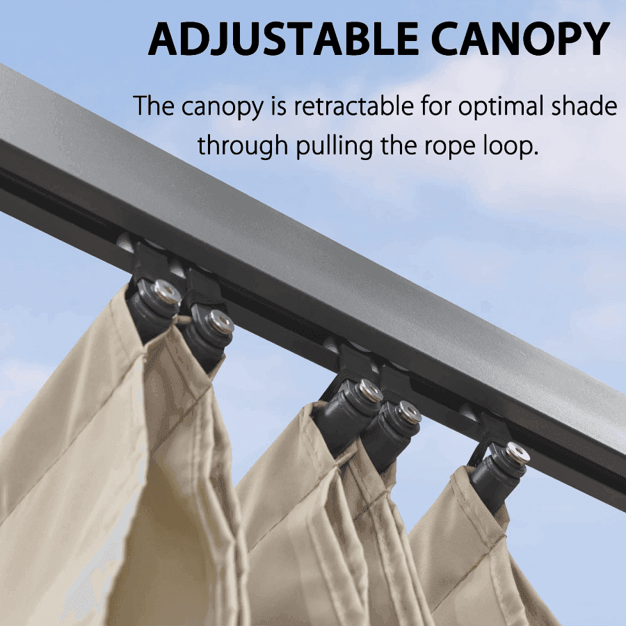 PURPLE LEAF Outdoor Pergola with Retractable Canopy Aluminum Shelter for Beach Porch Garden  Shade Pavilion Pergola  with Lights