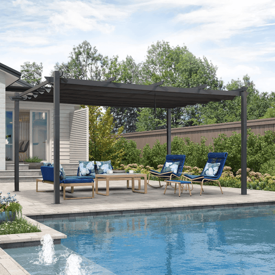 PURPLE LEAF Outdoor Pergola with Retractable Canopy Aluminum Shelter for Beach Porch Garden  Shade Pavilion Pergola  with Lights