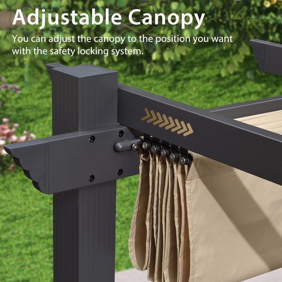 PURPLE LEAF Outdoor Pergola with Retractable Canopy Aluminum Shelter for Beach Porch Garden  Shade Pavilion Pergola  with Lights
