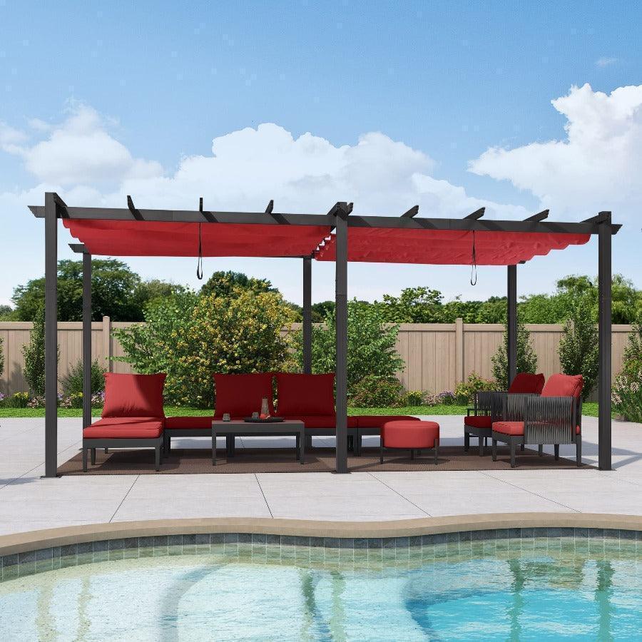 PURPLE LEAF Outdoor Pergola with Retractable Canopy Aluminum Shelter for Beach Porch Garden  Shade Pavilion Pergola  with Lights