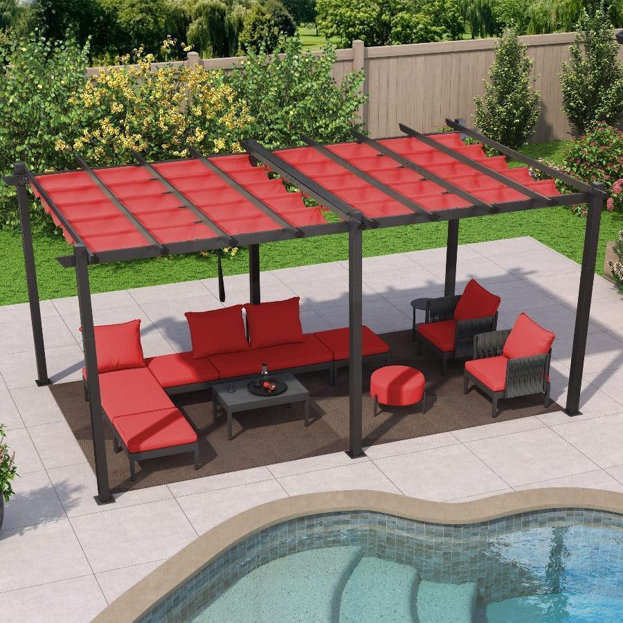 PURPLE LEAF Outdoor Pergola with Retractable Canopy Aluminum Shelter for Beach Porch Garden  Shade Pavilion Pergola  with Lights