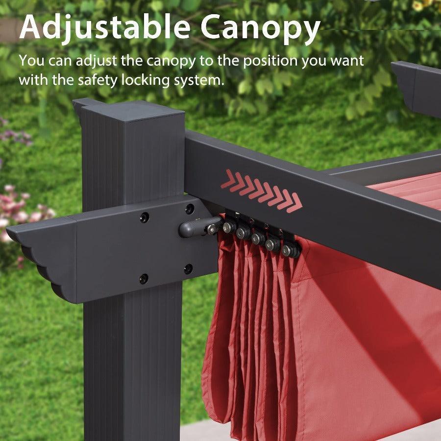 PURPLE LEAF Outdoor Pergola with Retractable Canopy Aluminum Shelter for Beach Porch Garden  Shade Pavilion Pergola  with Lights