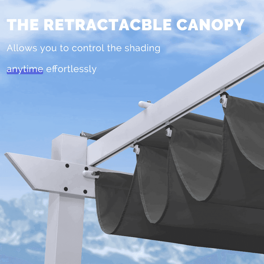 PURPLE LEAF Outdoor Retractable Pergola with Double Sun Shade Canopy White Heavy-Duty Aluminum Pergola Patio Modern Pergola With Lights