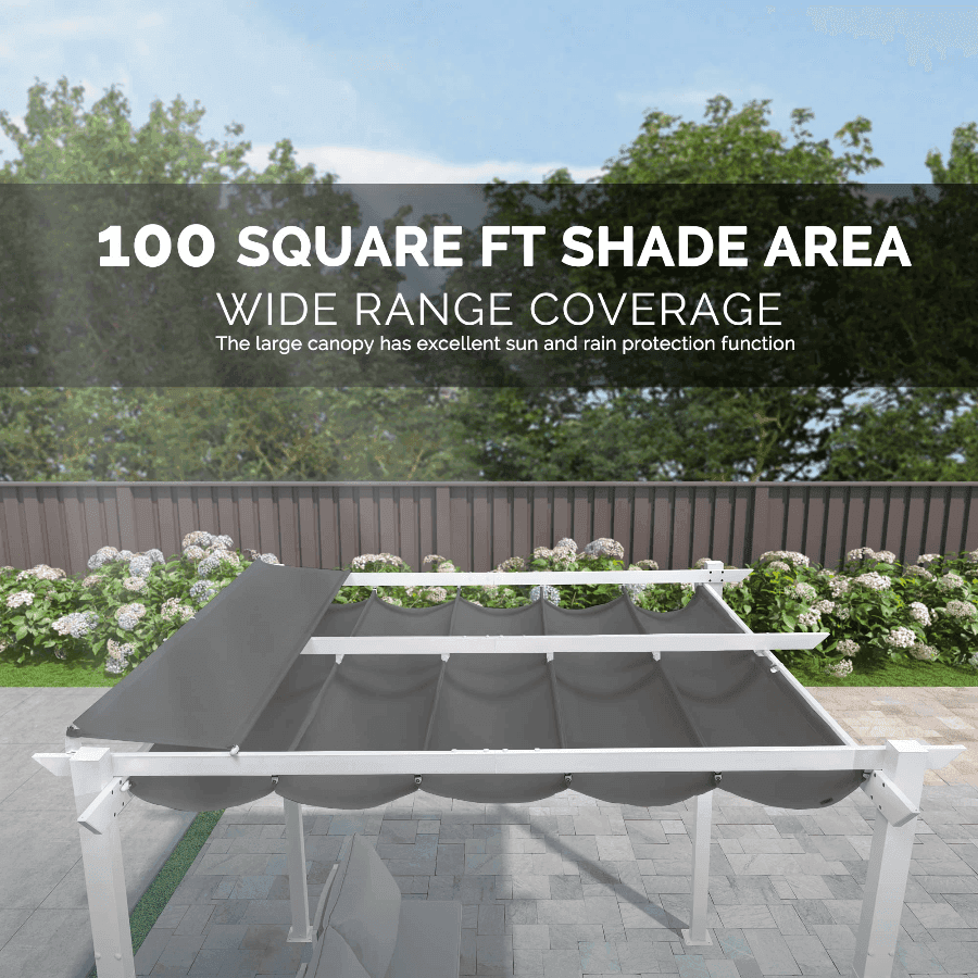 PURPLE LEAF Outdoor Retractable Pergola with Double Sun Shade Canopy White Heavy-Duty Aluminum Pergola Patio Modern Pergola With Lights